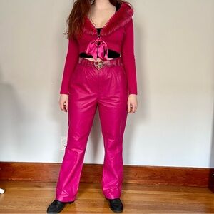 Vintage real leather hot pink high rise pants